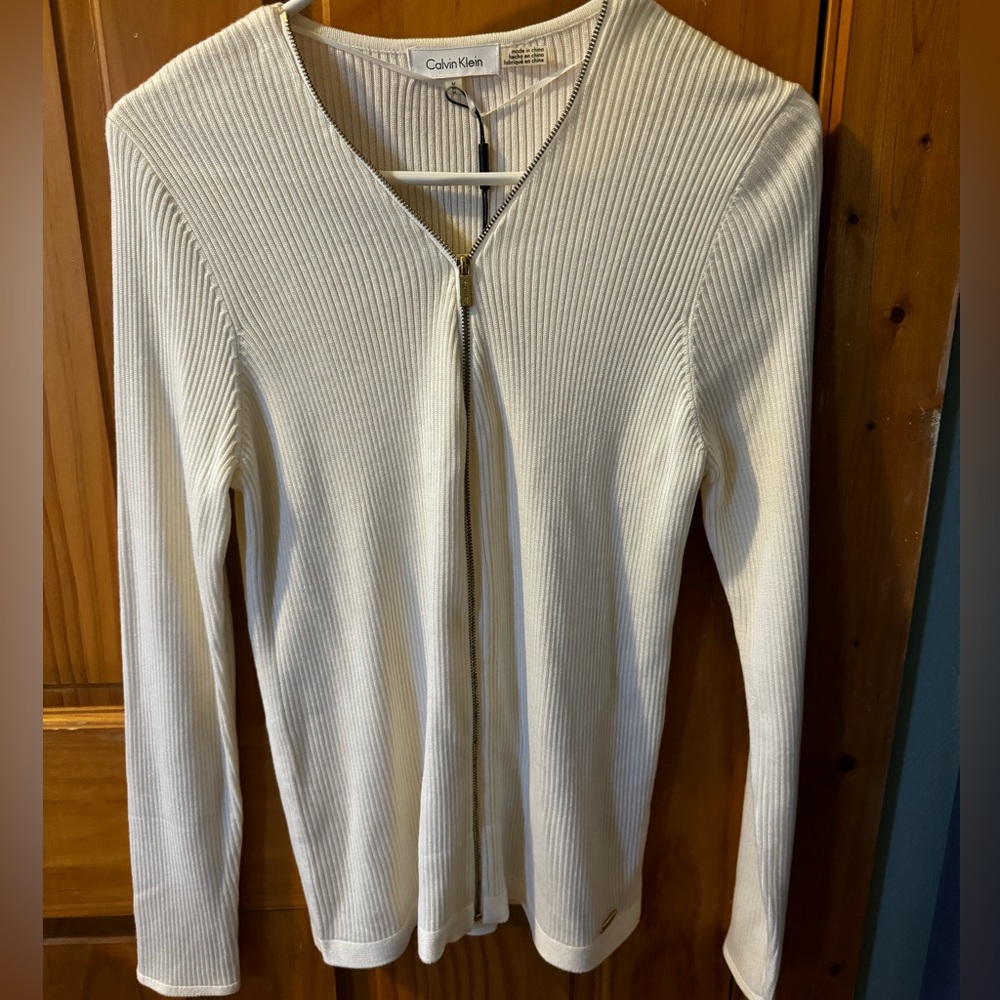 Calvin Klein Ribbed Knit Zip Up Cardigan